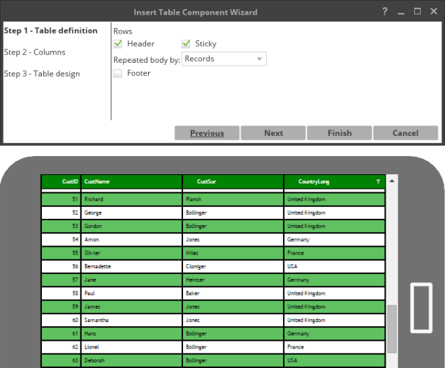 Step 1 – Table definition.